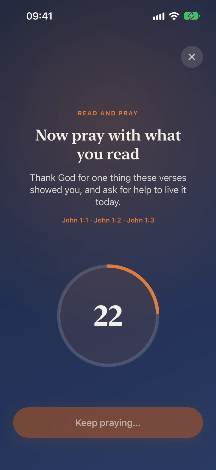 A timed prayer ring counting down from 22 seconds